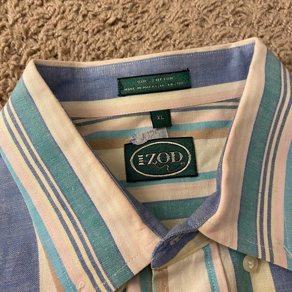 Vintage IZOD Mens Striped Button Down Shirt Long Sleeve Cotton Cream Blue XL - Picture 6 of 8